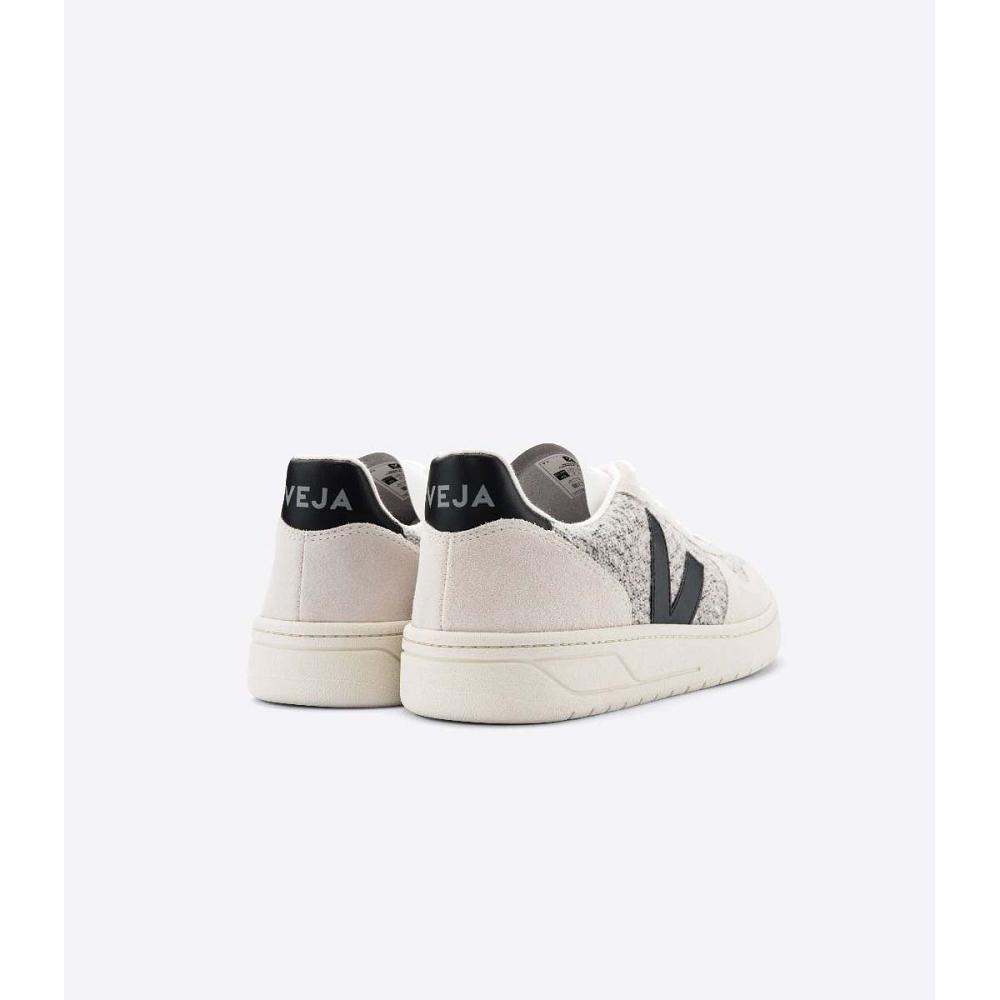 Women's Veja V-10 FLANNEL Sneakers White/Black | SG 643ZUT